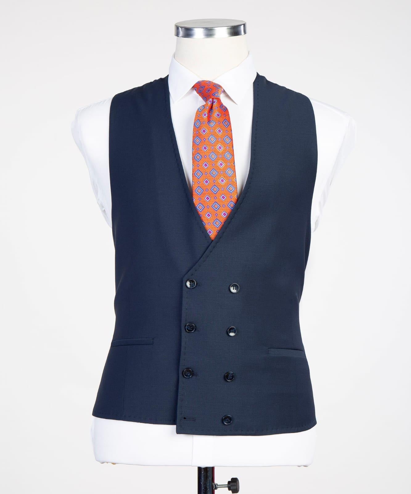 New Dark Blue Point Collar Three Piece Business Men Suits