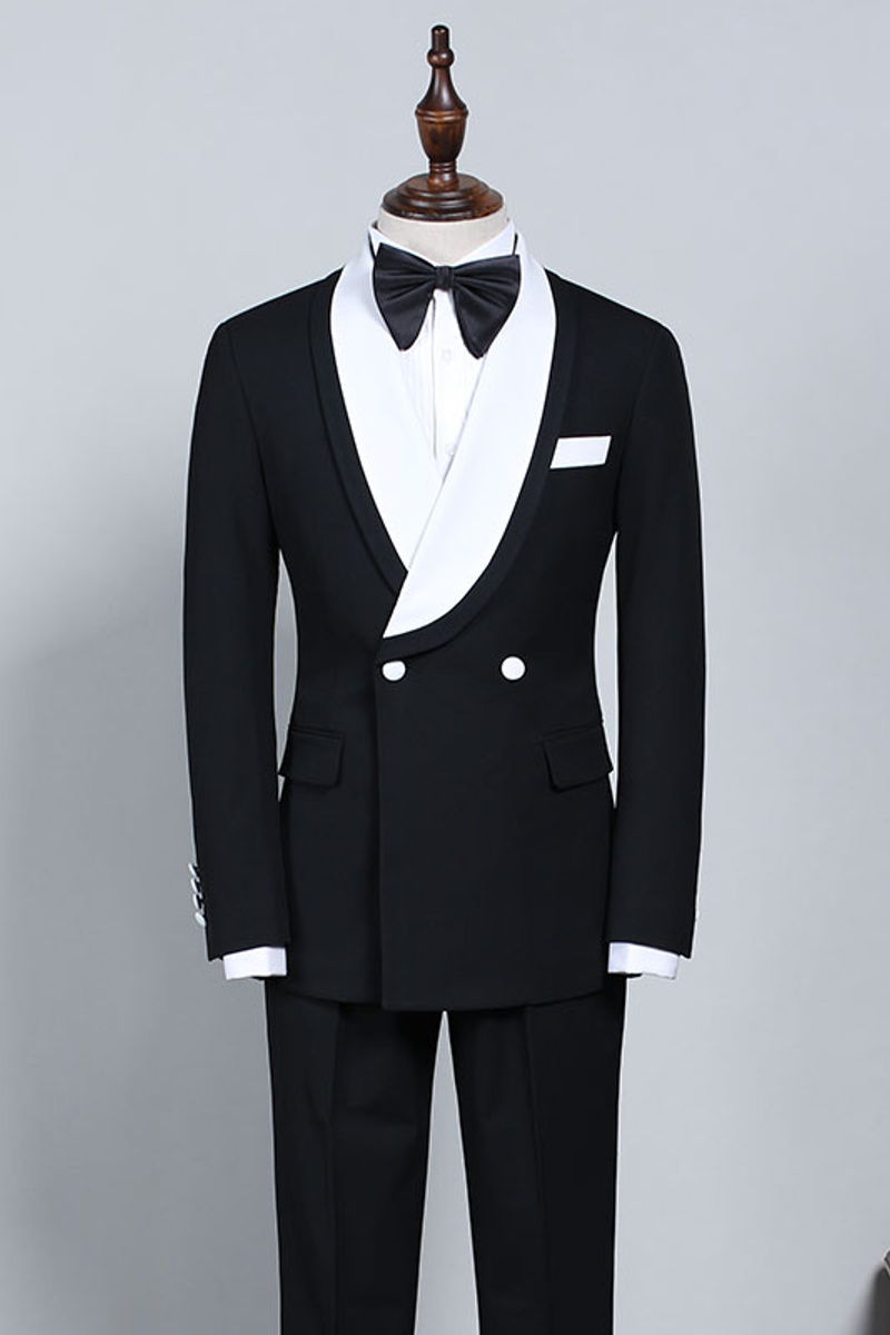 Clement's New Black and White Slim Fit Groom Wedding Package