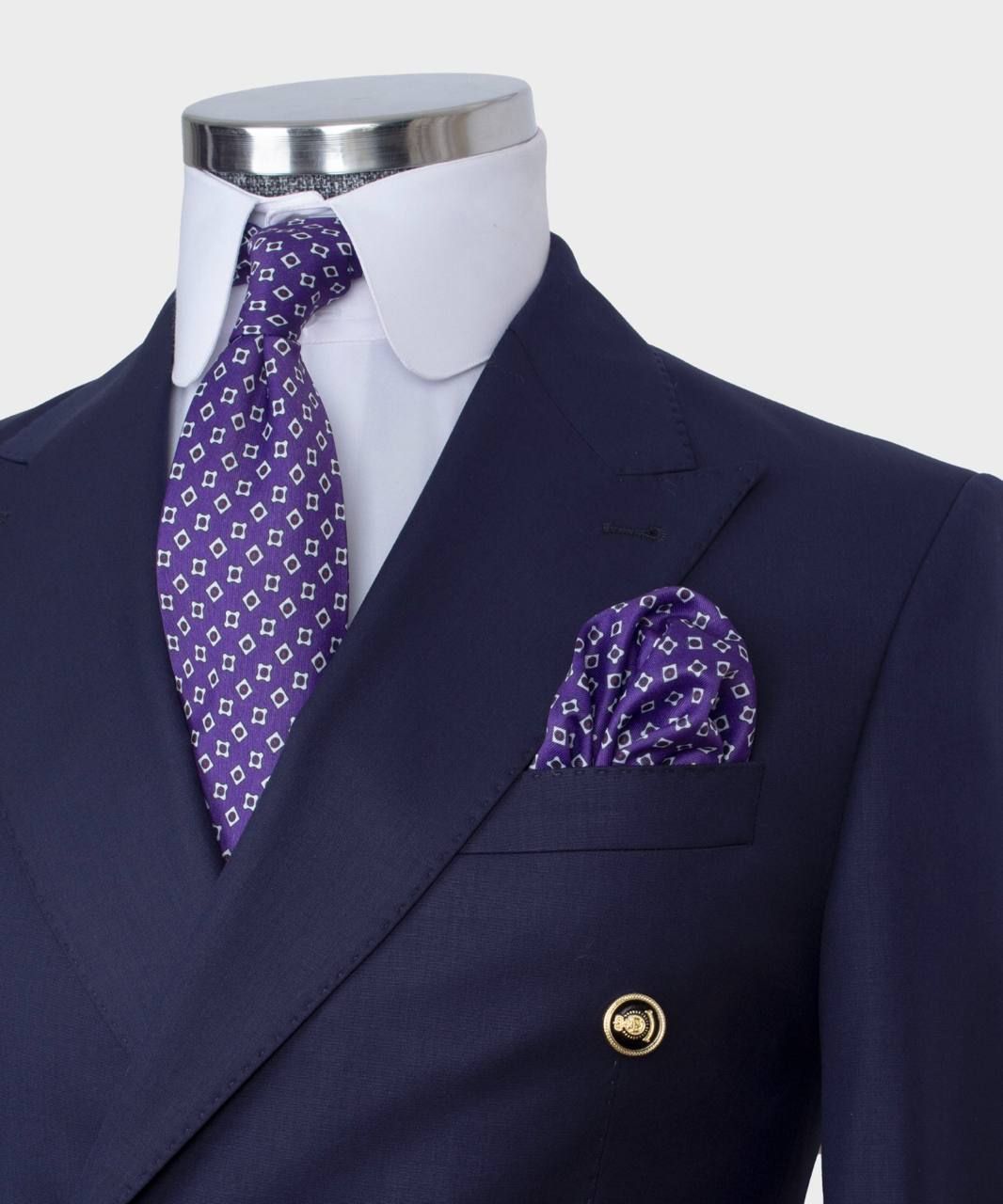 New Arrival Dark Blue Point Collar Double-Breasted Suit