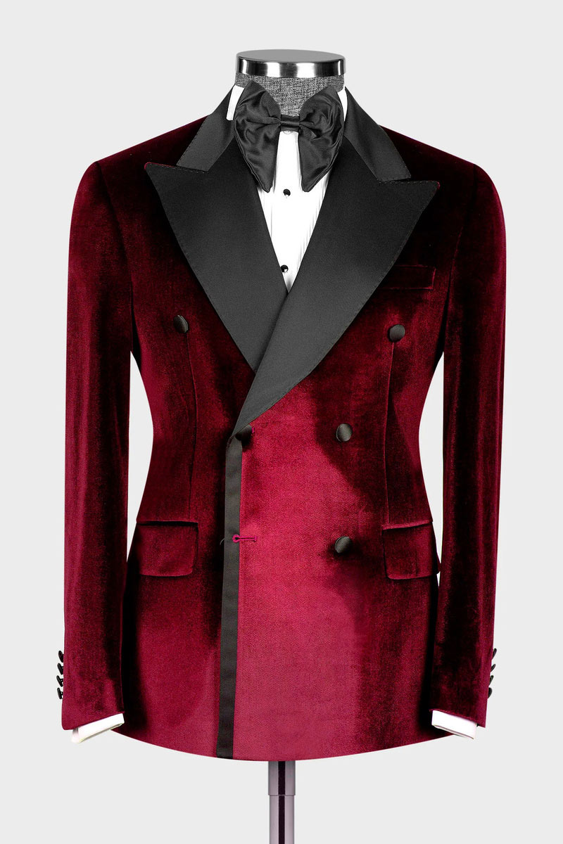 Red Velvet Lapel Collar Two-Piece Suit Prom Suit