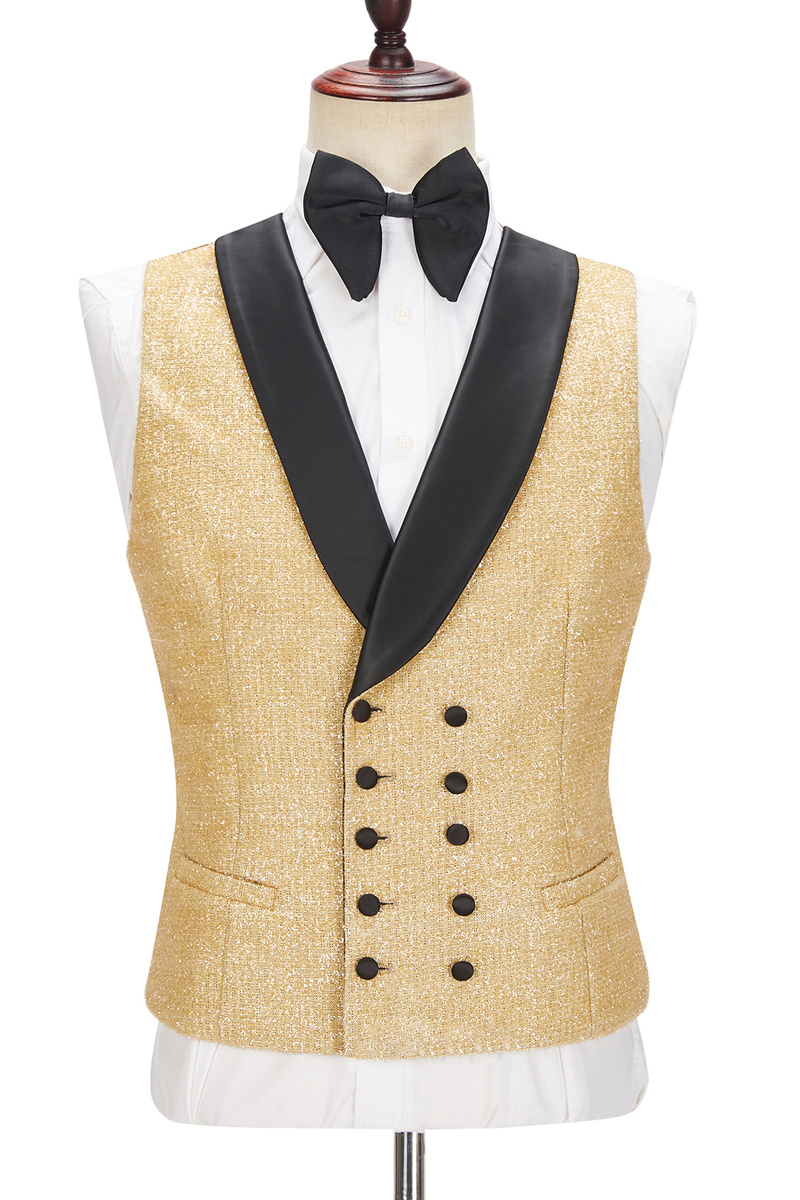 Andrew Sparkly Gold Shawl Lapel Three-Piece Wedding Suit