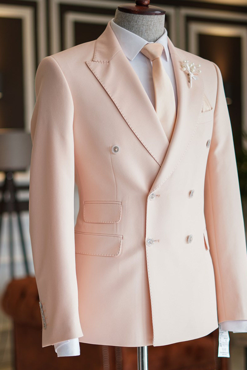 Jeremy Fashion Pink Point Lapel Double Breasted Men Custom Prom Suit
