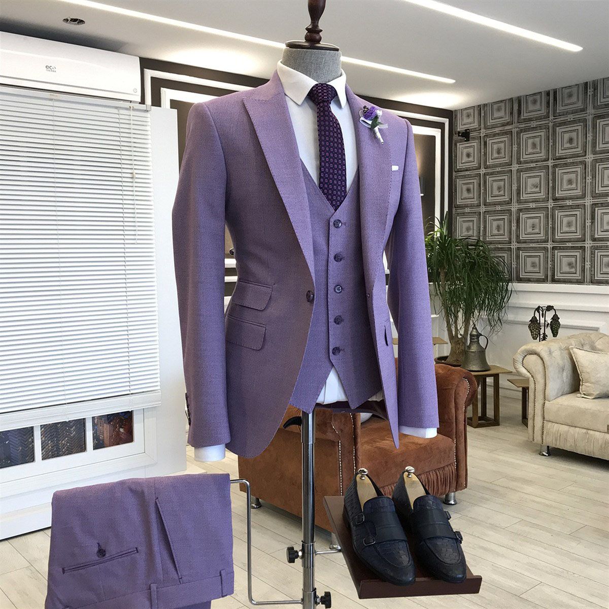 Violet Purple Three Pack Slim Fit Men Prom Suit