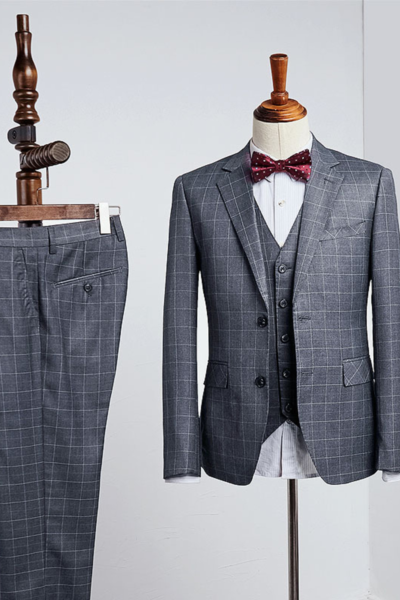 Channing New Dark Grey Plaid Slim Fit Business Suit
