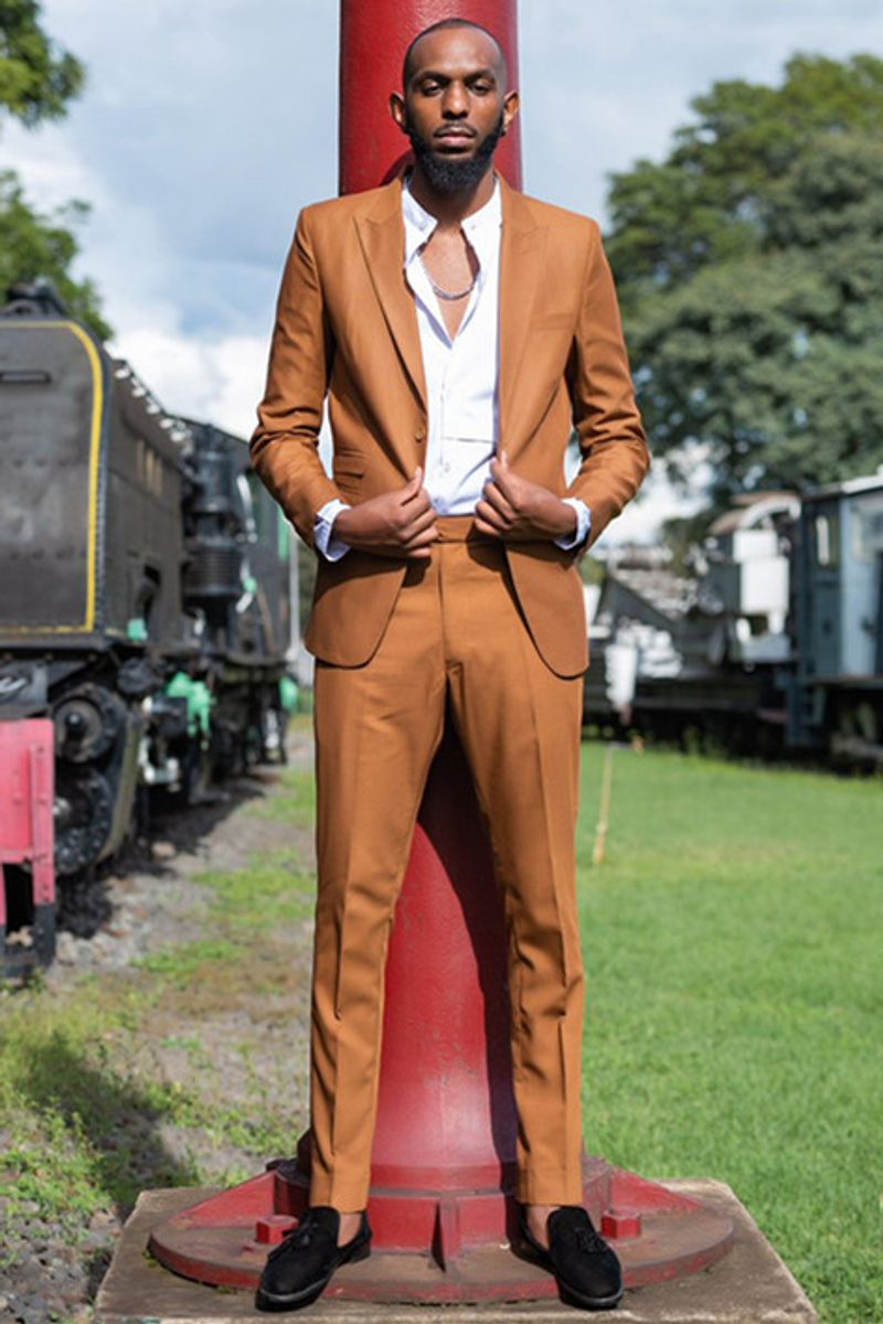 Peter Simple Golden Brown Slim Fit Tailored Men Prom Suit