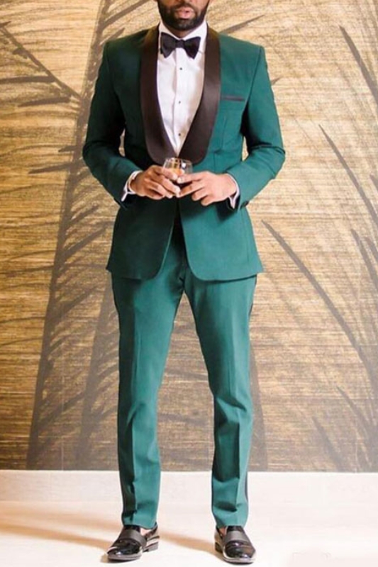 Anthony Dark Green One-Button Black Shawl Lapel Wedding Suit
