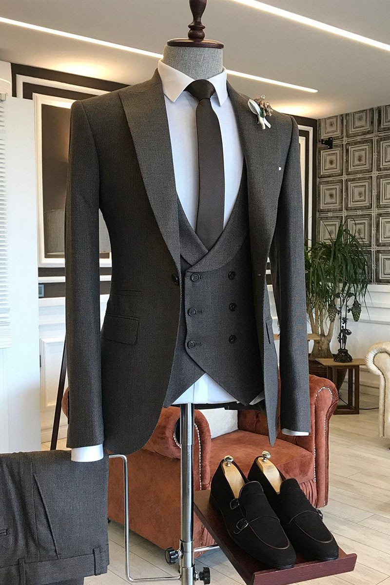 Ingram Trendy Dark Brown Three Piece Point Lapel Formal Suit