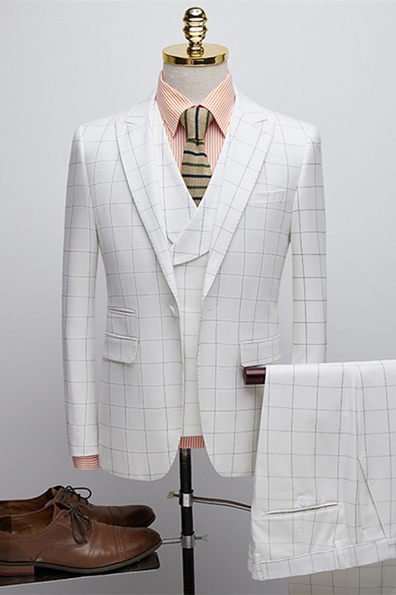 Lou Fashion Three Piece Check Lapel Men Suit