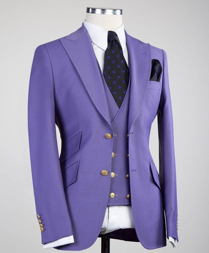 Purple Pointed Lapel Three-Piece Best Fit Suit