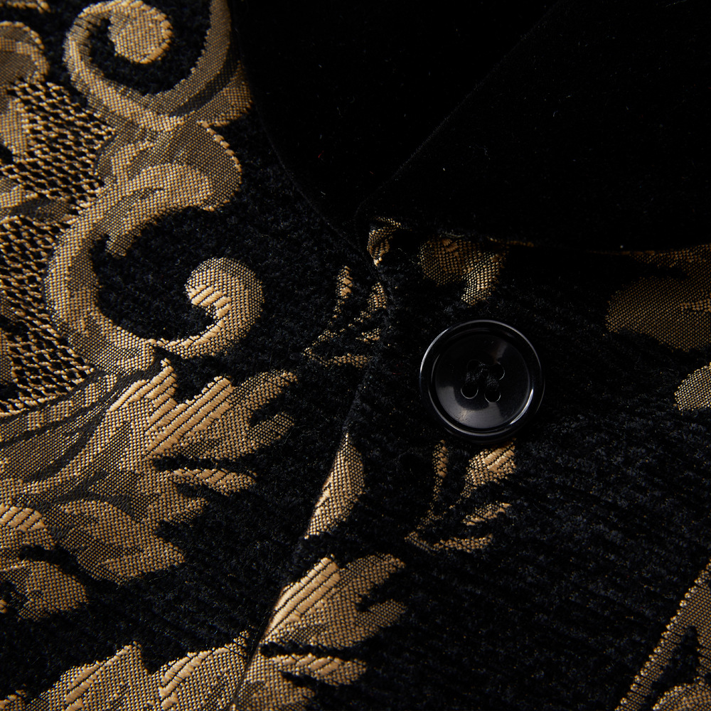 Black Slim Fit Jacquard Shawl Collar Men Two Piece Suit