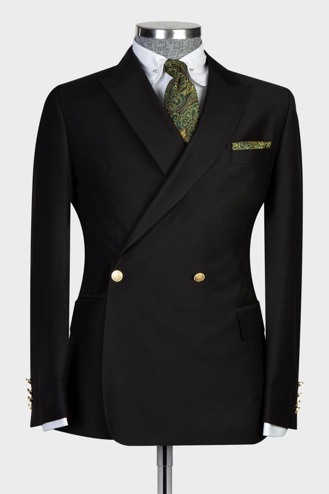 Black Design Double-Breasted Pointed Collar Tailored Suit