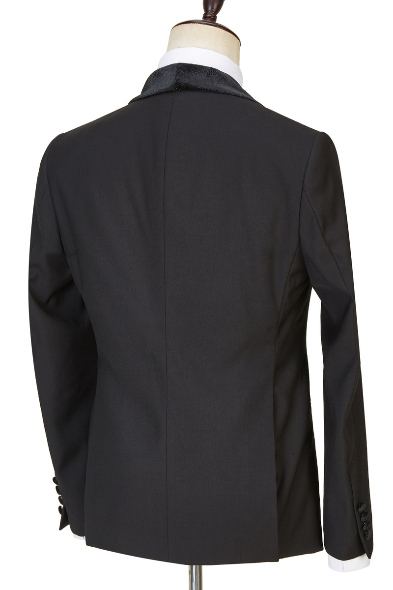 Jose Modern Three-Piece Black Shawl Lapel Sparkling Wedding Suit