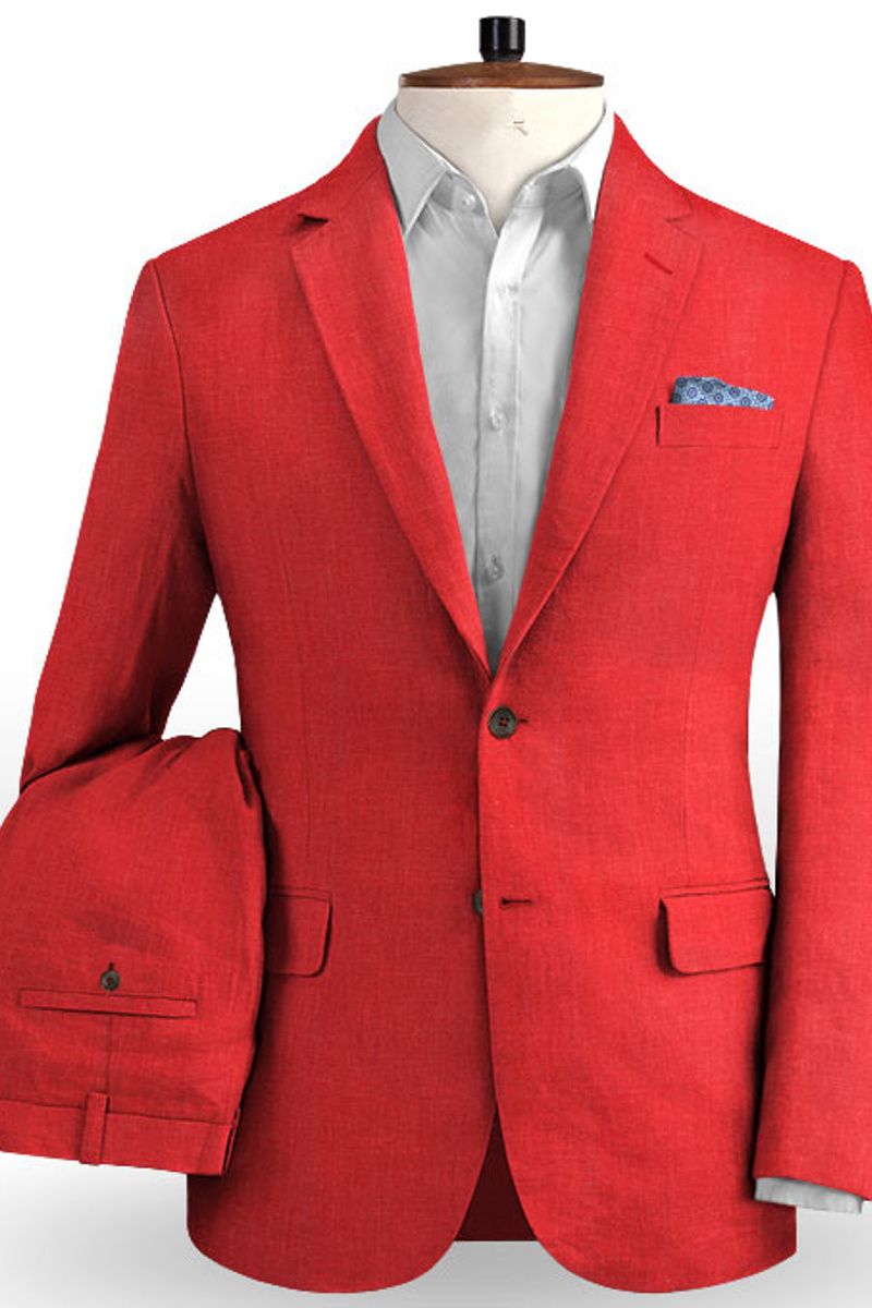 Red Wedding Groom Suit Two-Piece Jacket Pants Vest Tuxedo with Notch Lapel