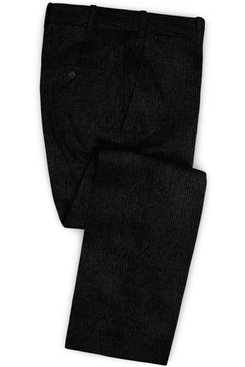 Black Corduroy Business Men Suit Custom Striped Tuxedo 2 Piece