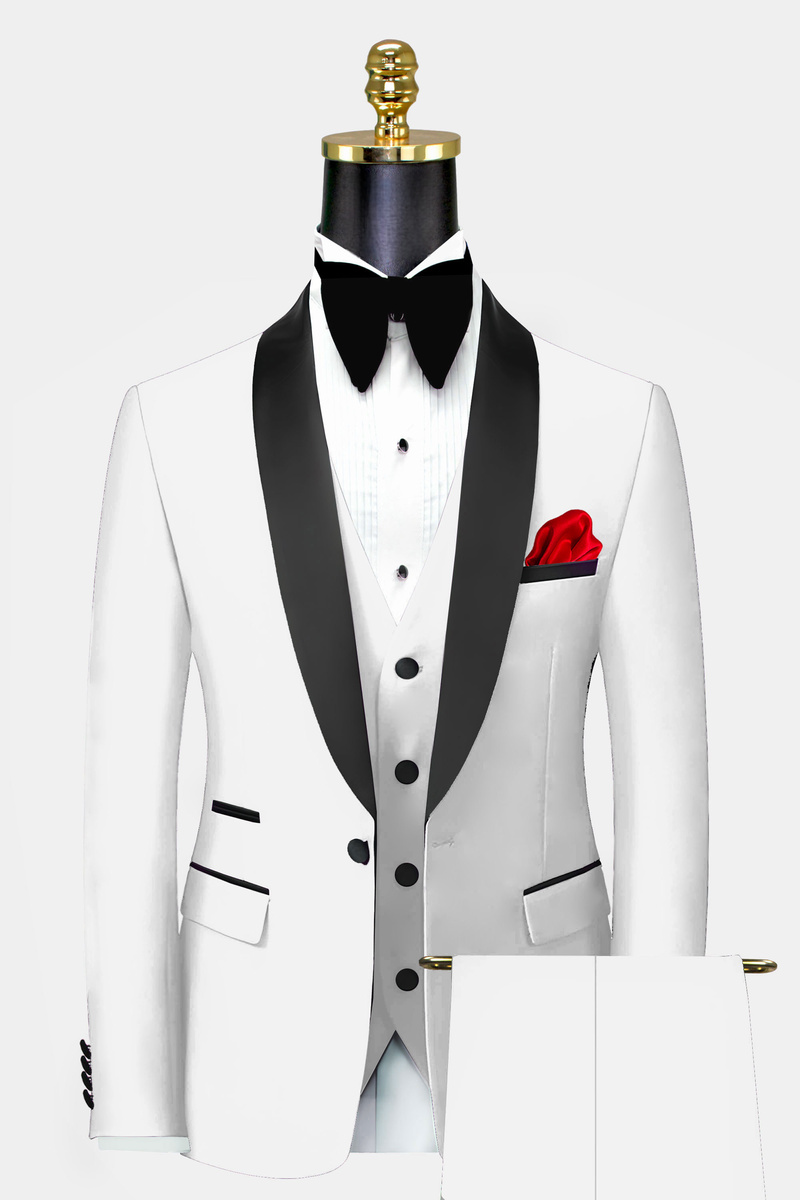 Brownie White Slim Shawl Collar Three-Piece Tuxedo Suit
