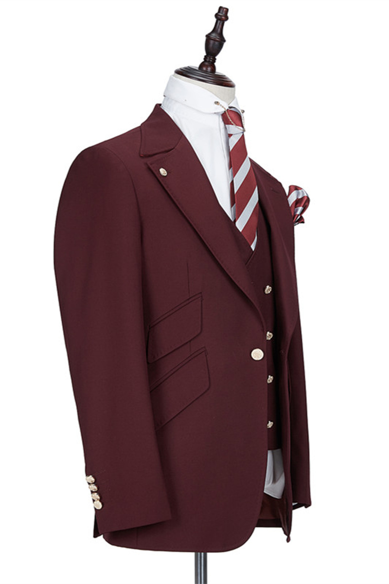 Harrison Burgundy Peaked Lapel One-Button Suit