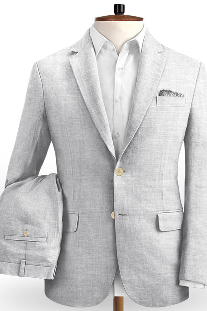 Linen Silver Beach Wedding Groom Tuxedo Slim Fit Best Man Blazer