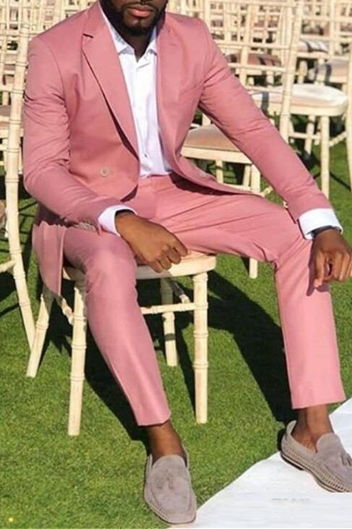 Pink Notched Lapel Two-Piece Slim Fit Men Prom Suit