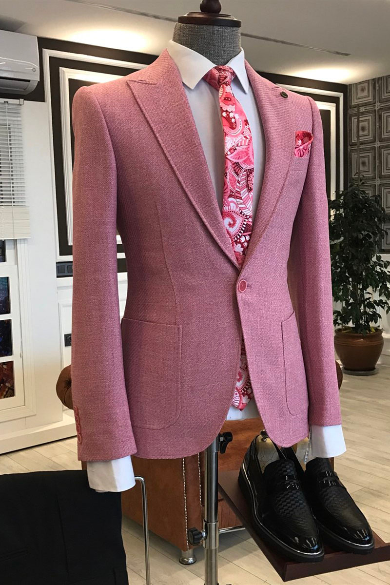 Rock Pink Pointed Lapel One Button Slim Prom Men Suit