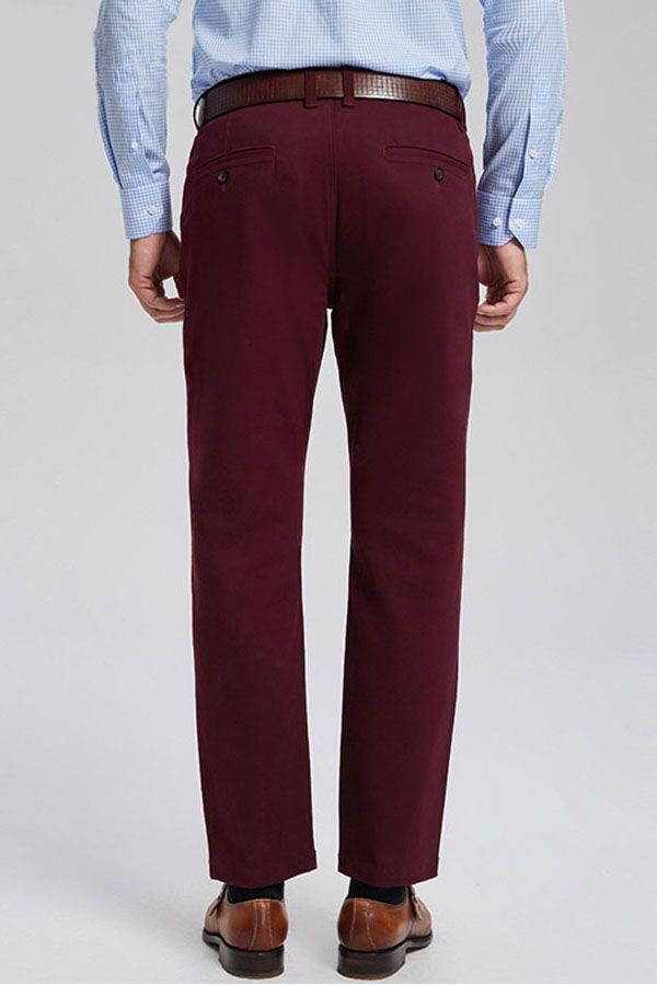 Classic Burgundy Cotton Straight Fit Men Everyday Business Pants