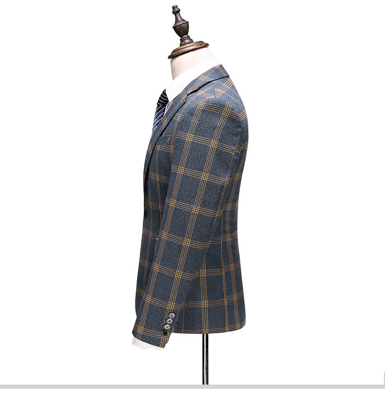 Greenish Blue Plaid Formal Tuxedo Fashionable Notch Lapel Prom Suit