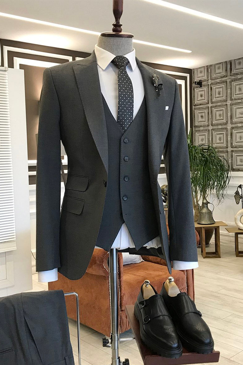 Lambert Formal Black Three Piece Point Lapel Best Business Suit