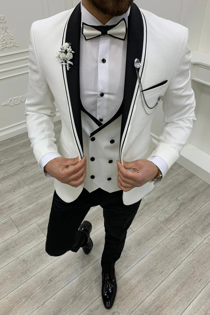Italian White Slim Fit Shawl Lapel Three-Piece Tuxedo
