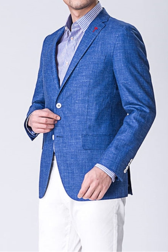 Blue Blend Blazer Two-Button Formal Business Jacket