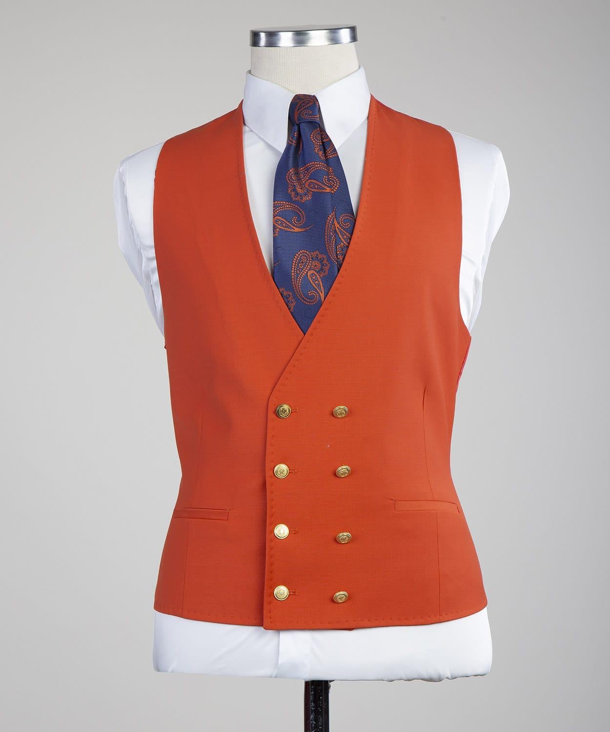Fashion Orange Peaked Lapel Three Pieces Men Suits