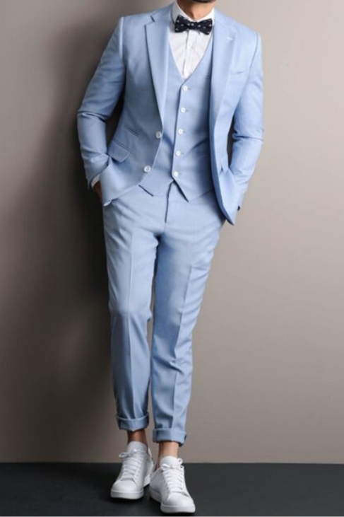 Leon Sky Blue Three Piece Notch Lapel Fashion Men Suit