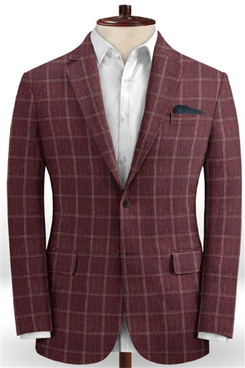 Steel Grey Linen Two-Piece Suit Plaid Texture High-Quality Prom Tuxedo