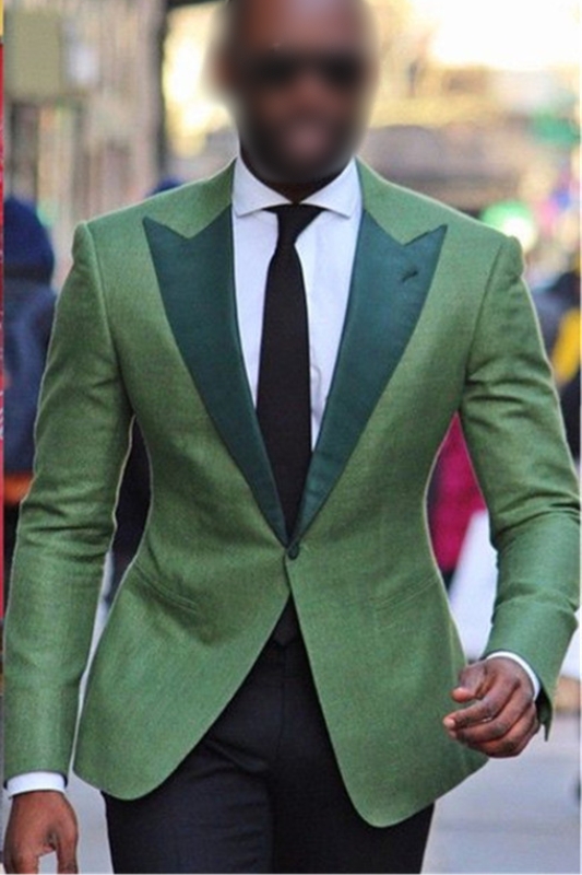 Fashion Green Point Lapel One-Button Custom Slim Fit Suit