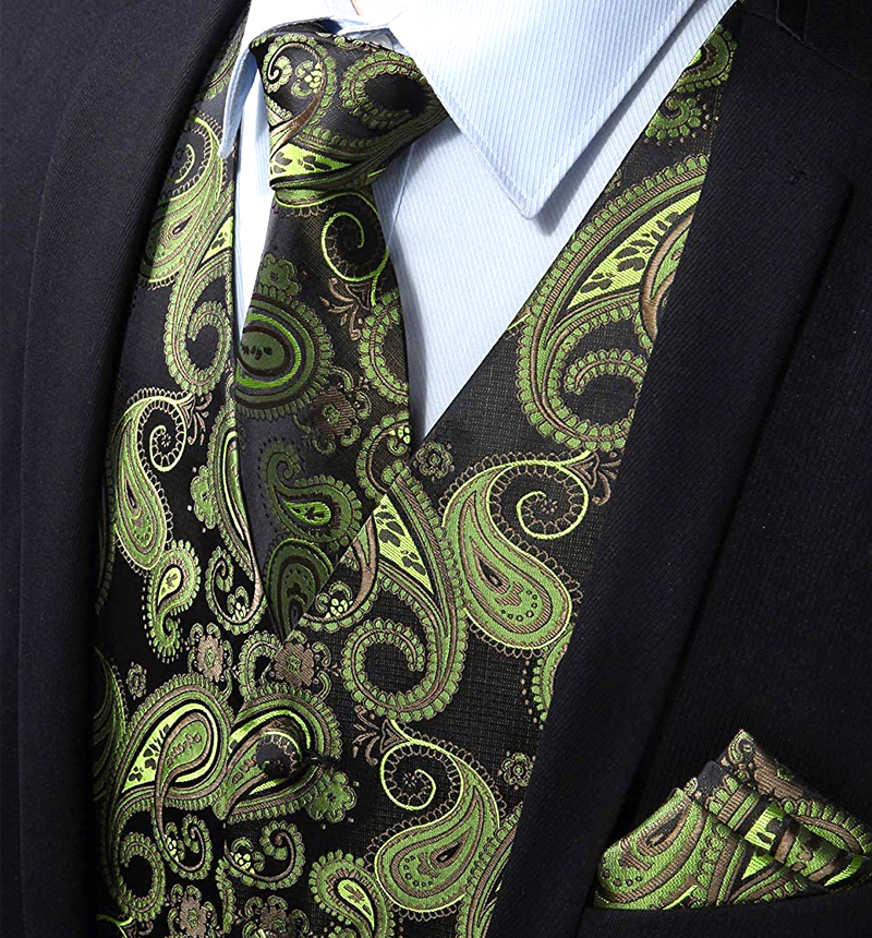Stylish Olive Green Paisley Men Vest Set