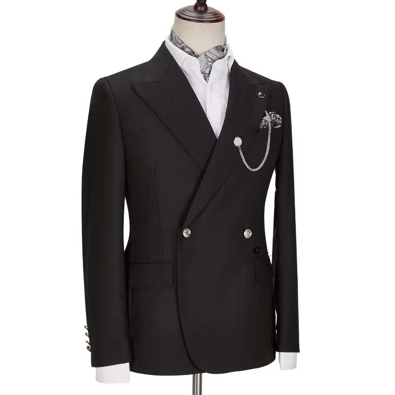 bella Black Peak Lapel Double-Breasted Prom Suit