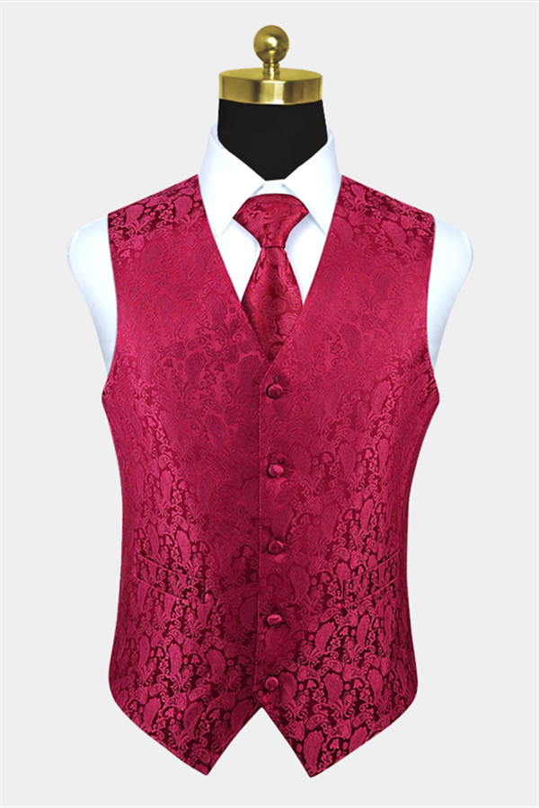 Silk Ruby Paisley Waistcoat Fashion Prom Men Vest