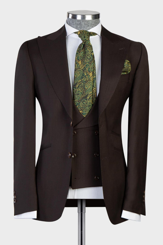 Earl Dark Brown Point Lapel Three-Piece Business Suit