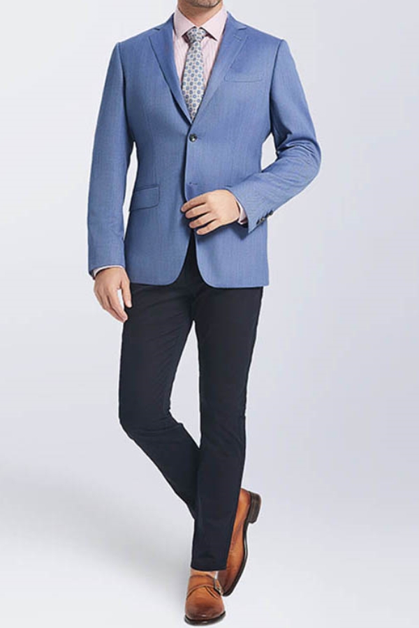 Men Chic Blue Herringbone Pure Business Blazer