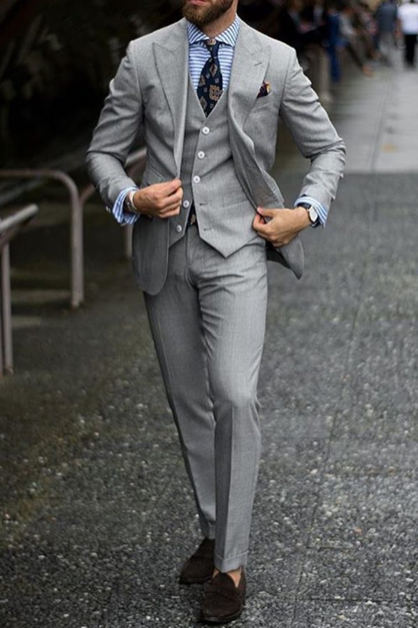 Custom Formal Suits Regular Grey Three-Piece Business Suit