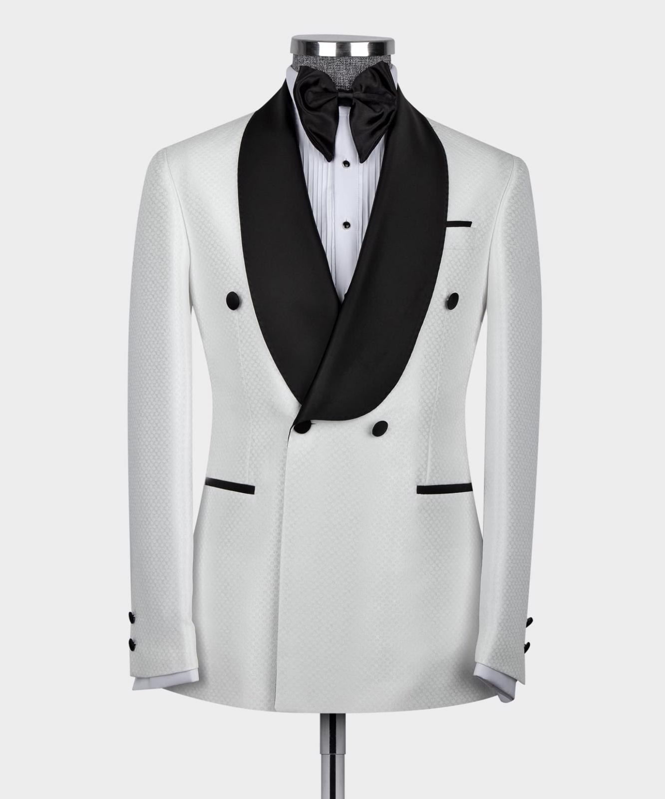 White Two-Piece Black Shawl Lapel Double-Breasted Wedding Suit