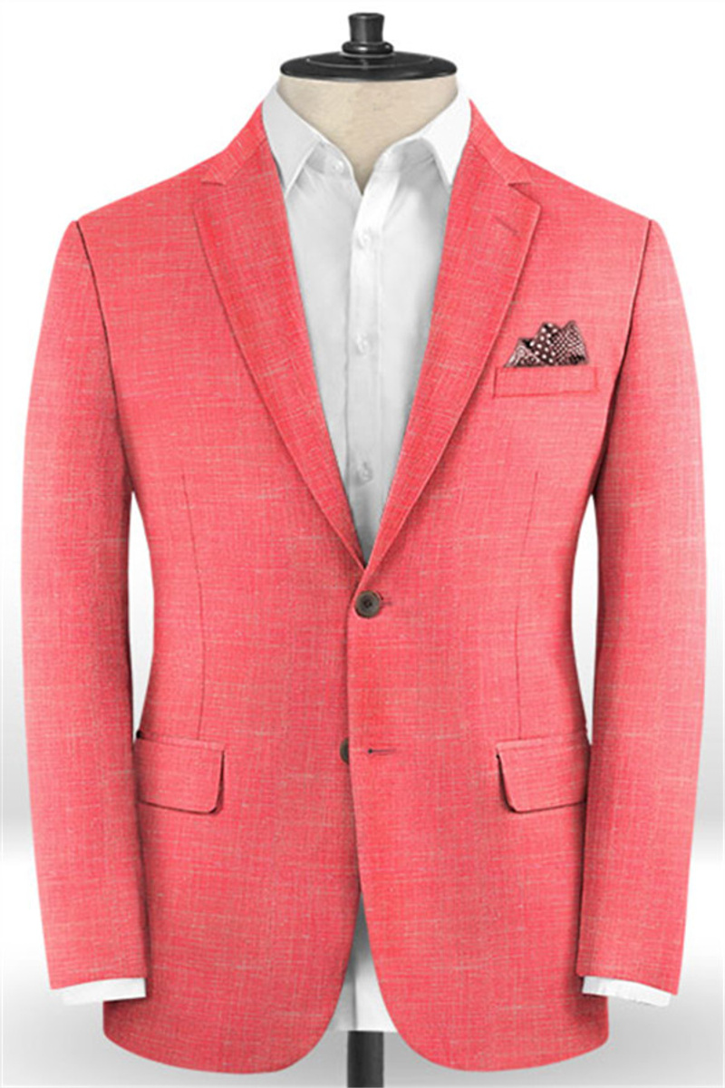 Design Summer Orange Linen Suit Two-Piece Notched Lapel Tuxedo