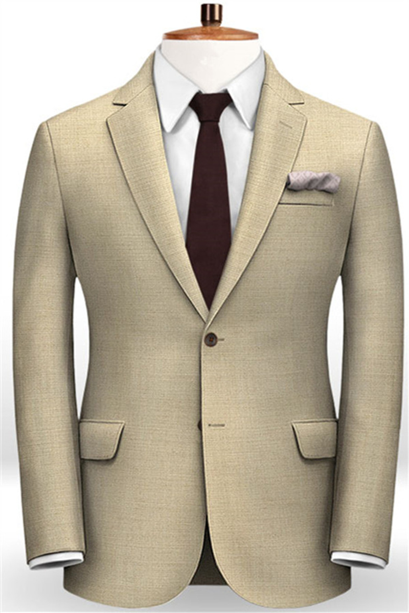 Khaki Wedding Groom Suit Slim Fit Plaid Tuxedo