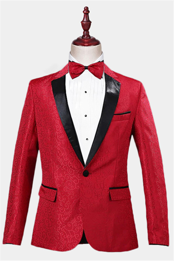 Red Jacquard Tuxedo Jacket Online Glamorous Men Suits With One Button