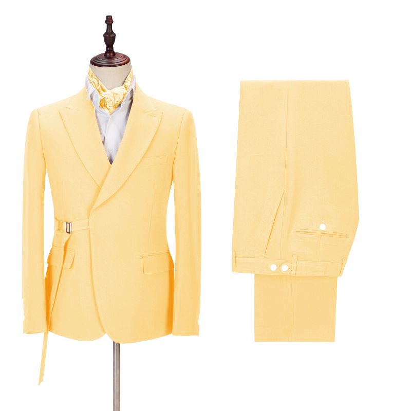 Julian Fashion Yellow Pointed Lapel Slim Fit Prom Men Suit