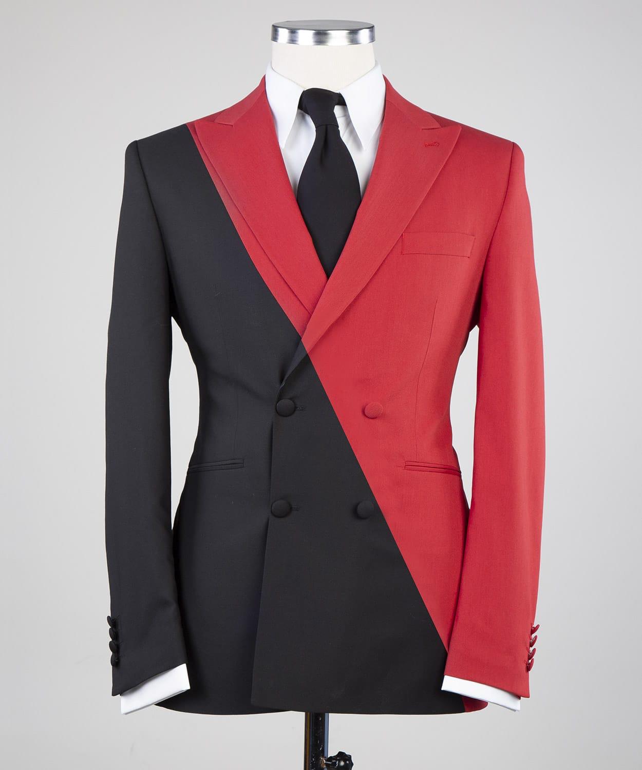 Gorgeous Red And Black Double Breasted Slim Tailored Men Suit