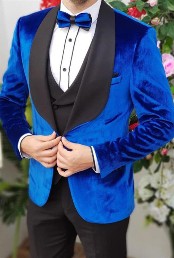 Classic Royal Blue Velvet Smoking Men Suit Elegant Three Piece Party Ball Suit Online
