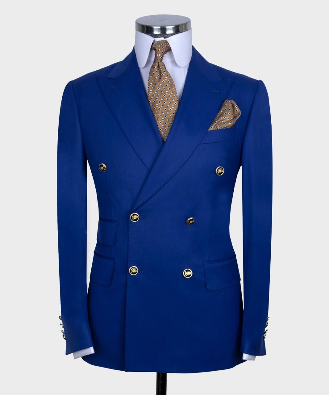 Royal Blue Point Collar Double-Breasted Suit