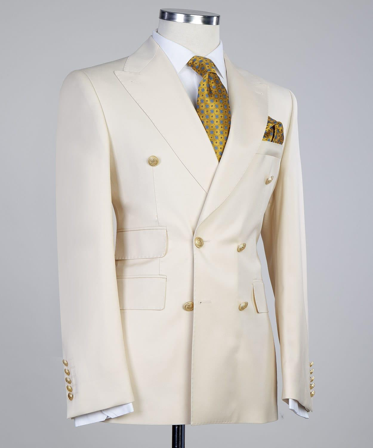 Creamy White Double Breasted Stylish Peaked Lapel Men Suits