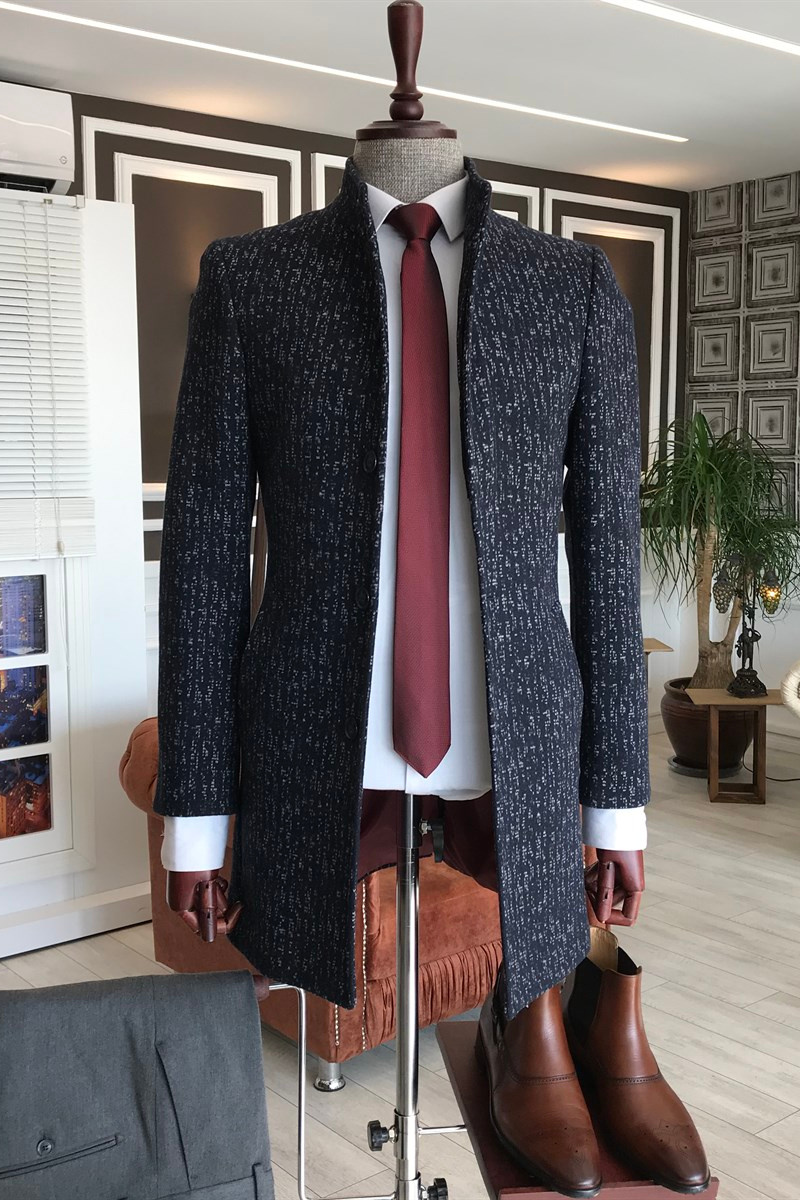 Kelly Men Formal Black Striped Slim Fit Winter Jacket