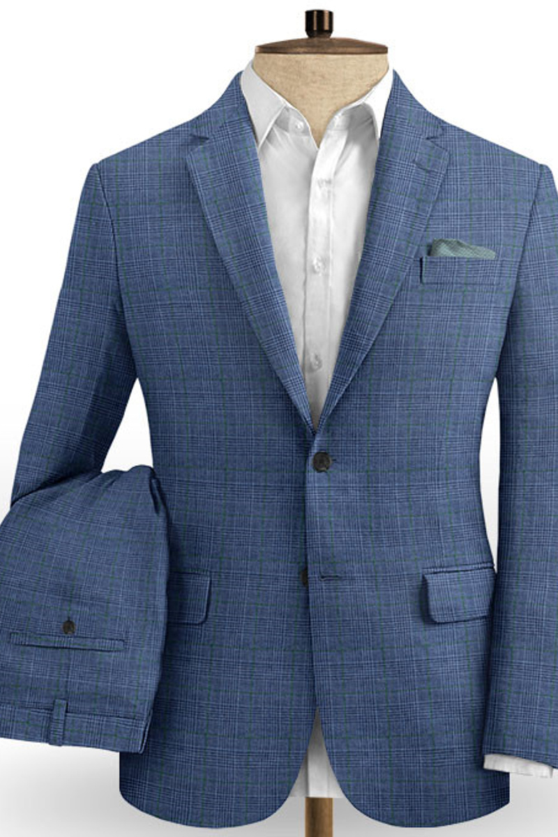 Navy Mesh Linen Tuxedo Summer Business Suit