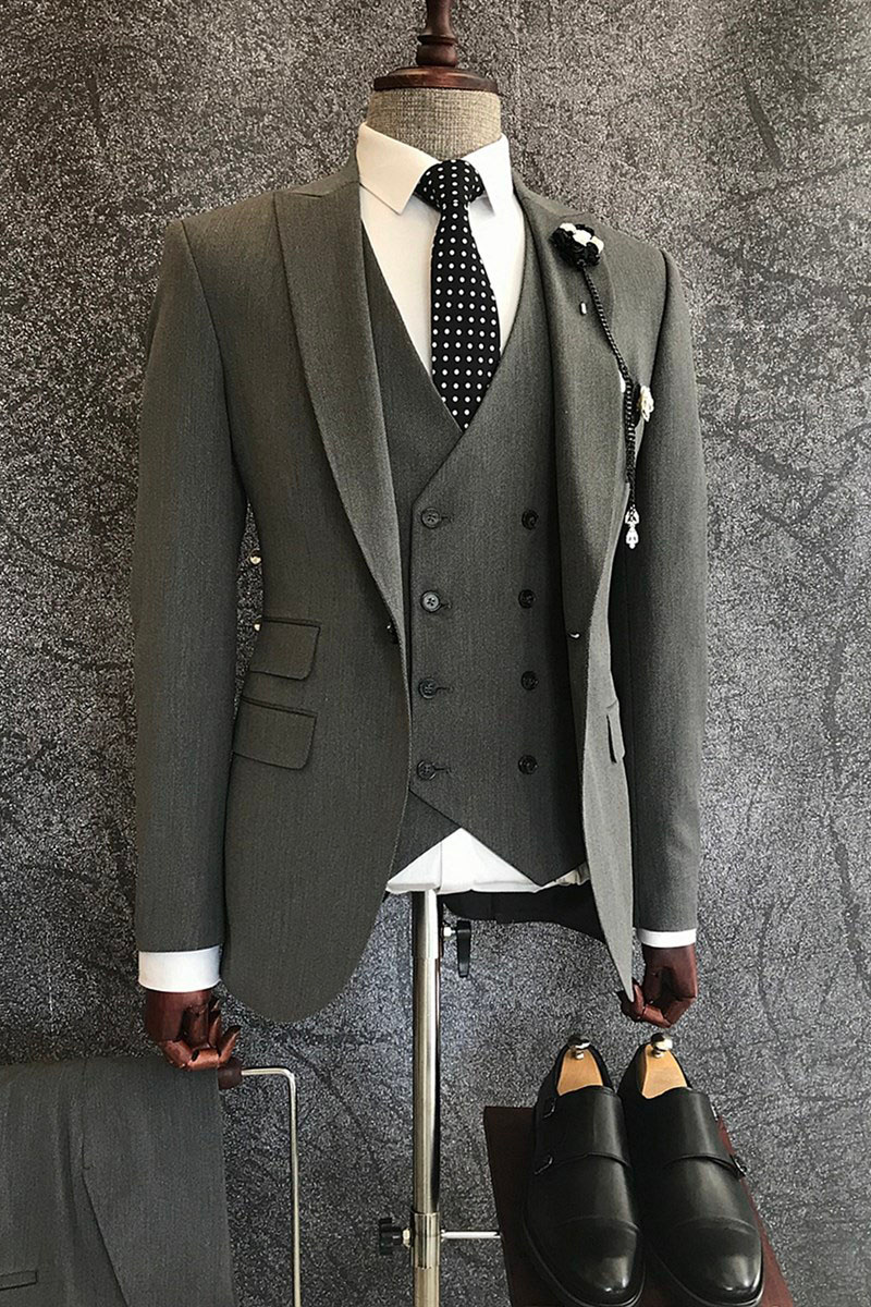 Page Formal Dark Grey Three-Piece Point Lapel Business Suit